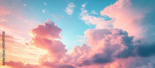 Dramatic Pink and Blue Sky with Puffy Clouds.