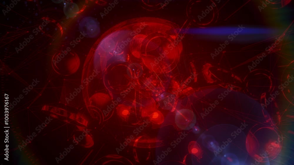 奥から広がるたくさんのコインと地球のサイバー空間 - レッド