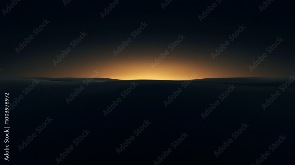 Obraz premium The sun is shining over a dark and vast landscape, creating a warm glow on the horizon. The scene is mysterious and evocative, suggesting a sense of adventure and the unknown