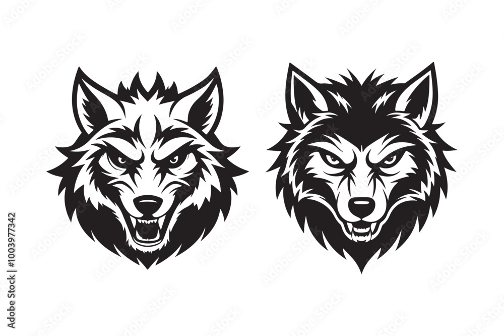 Obraz premium Angry Wolf Head Silhouette Vector Illustration