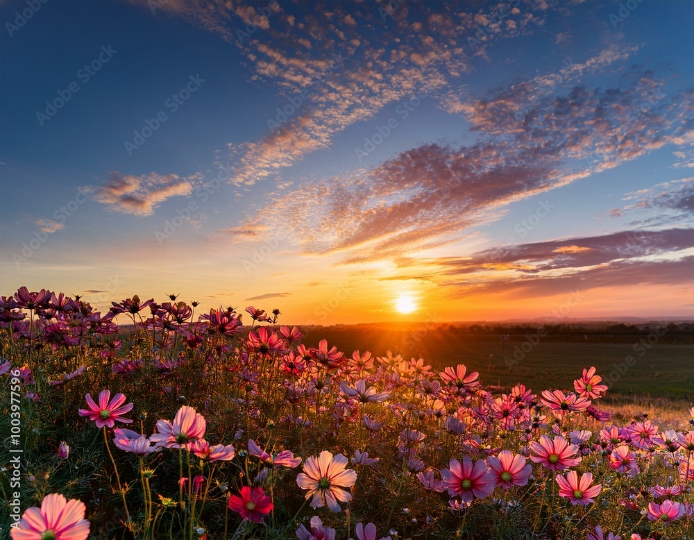 Obraz premium Spectacular Skyway: A Summer Evening with Stunning Sunset Flowers