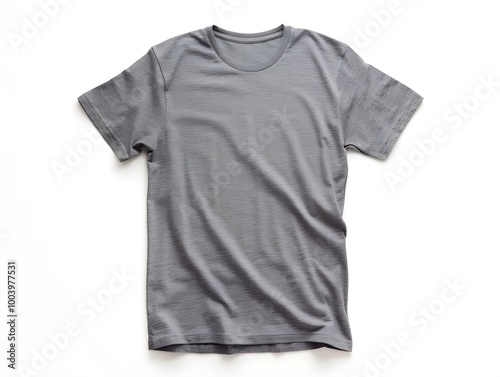 Grey Crew Neck T-Shirt with Short Sleeves isolated on White Background