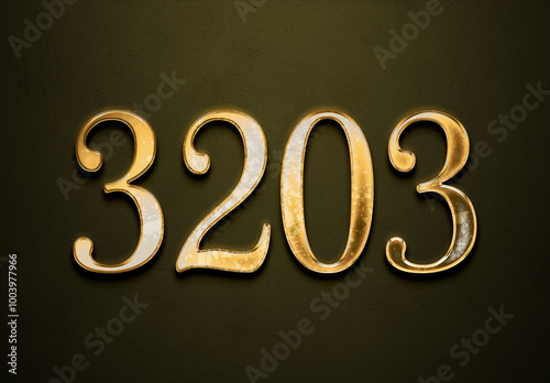 Old gold effect of 3203 number with 3D glossy style Mockup.