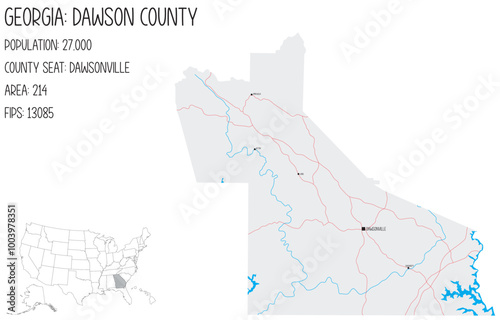 Large and detailed map of Dawson County in Georgia, USA.