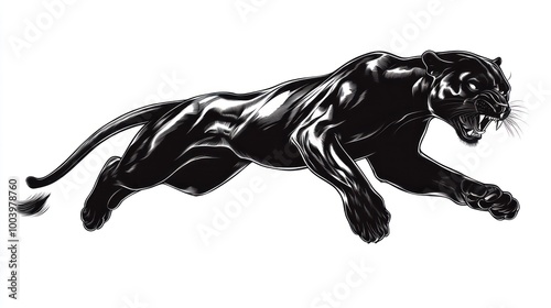 A dynamic illustration of a leaping black panther showcasing strength and agility. photo