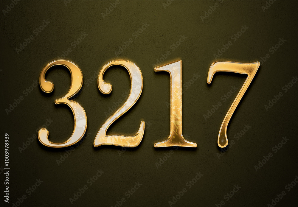 Old gold effect of 3217 number with 3D glossy style Mockup. Old gold effect of 3217 number with 3D glossy style Mockup.