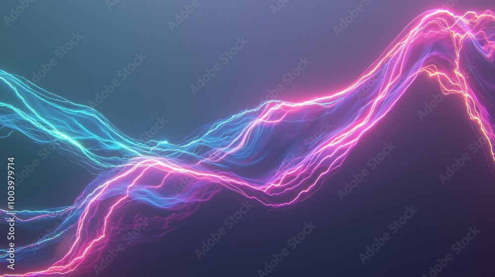Graceful blue and pink neon light trails flow on a dark background, creating a mesmerizing design with vibrant colors and wavy patterns, giving off an electric and energetic vibe Graceful blue and pink neon light trails flow on a dark background, creating a mesmerizing design with vibrant colors and wavy patterns, giving off an electric and energetic vibe
