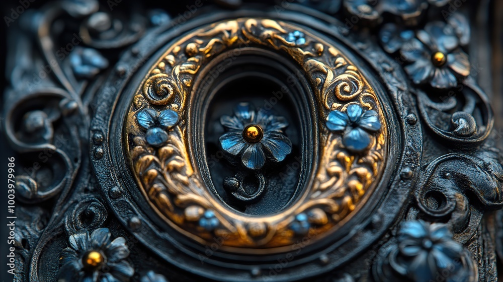 Intricate Floral Design in Gold and Blue Intricate Floral Design in Gold and Blue