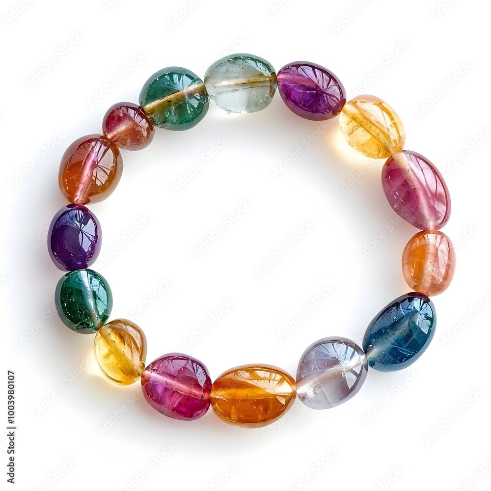Colorful Gemstone Bracelet Isolated on White Background Colorful Gemstone Bracelet Isolated on White Background
