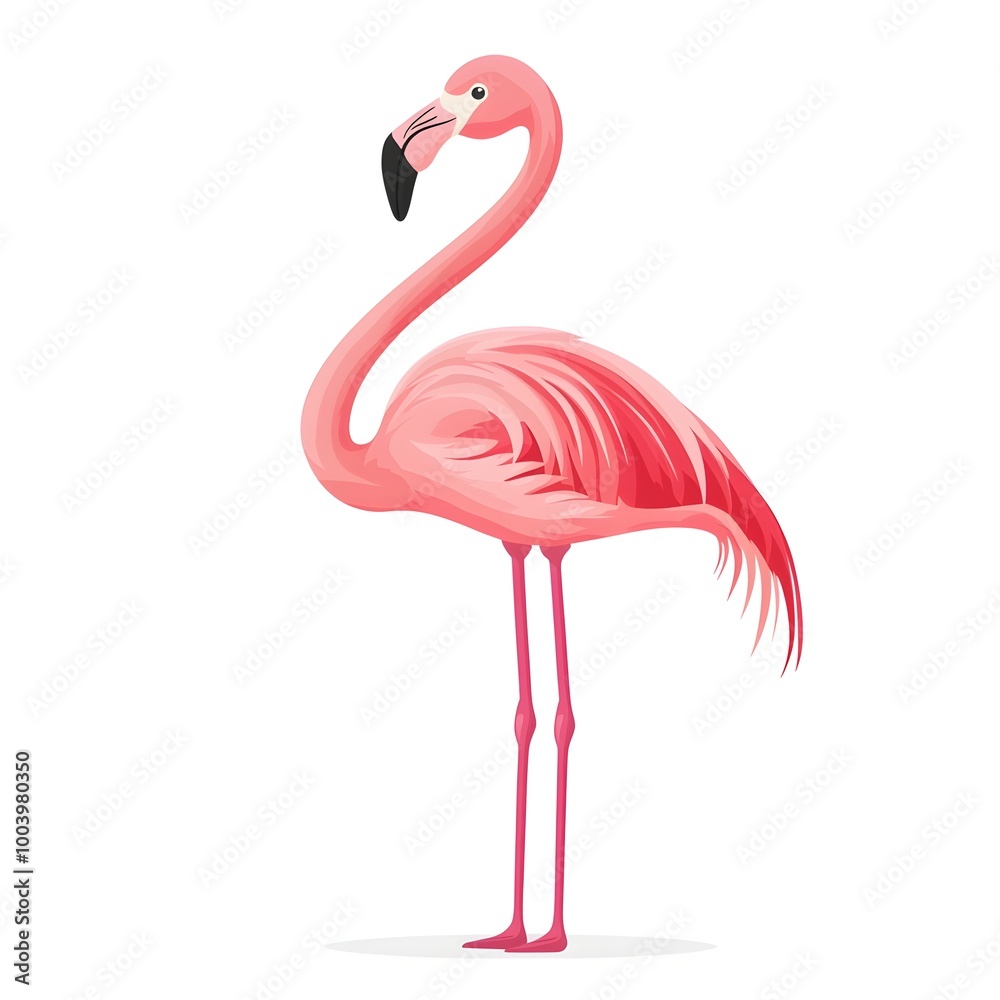 Fototapeta premium Elegant Flamingo Icon with Long Neck and Vibrant Pink Feathers on White Background
