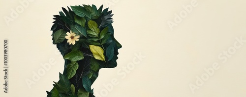 Wallpaper Mural Abstract human figure blending with leaves and flowers, symbolizing growth and renewal in the natural world Torontodigital.ca
