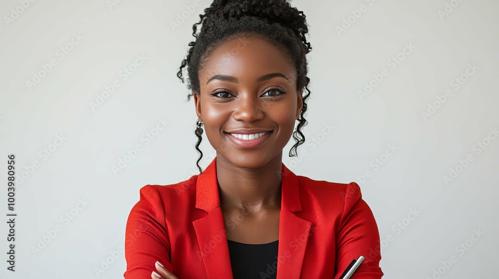 Portrait of a Smiling Black Woman in a Red Blazer Portrait of a Smiling Black Woman in a Red Blazer