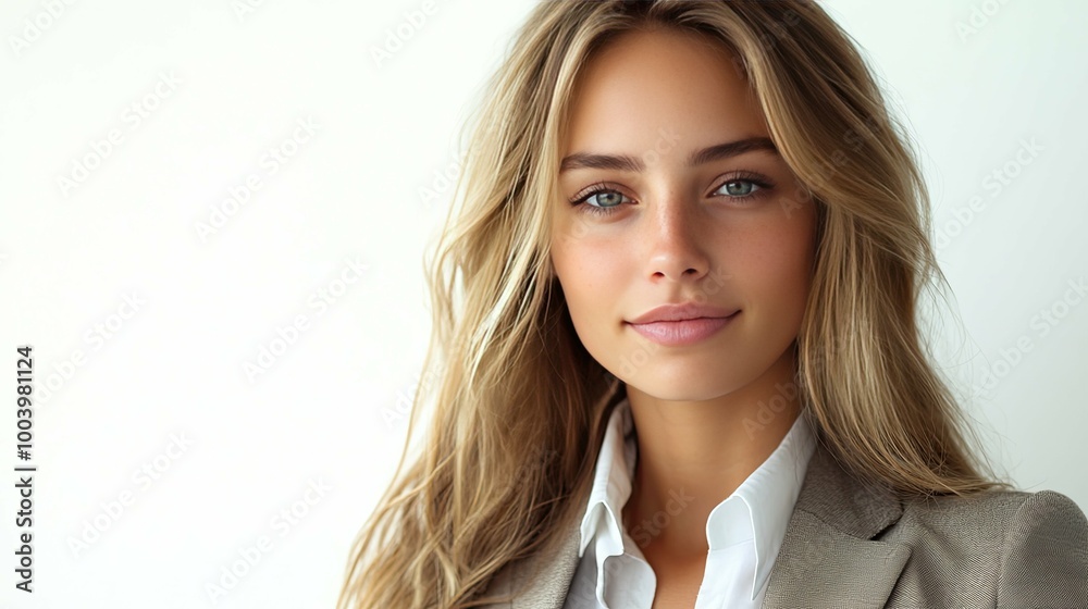 Portrait of a Young Woman with Blonde Hair and a White Shirt