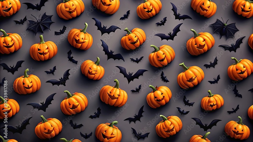 A festive Halloween pattern featuring jack-o-lanterns and bats, a playful and spooky backdrop for the holiday season. A festive Halloween pattern featuring jack-o-lanterns and bats, a playful and spooky backdrop for the holiday season.
