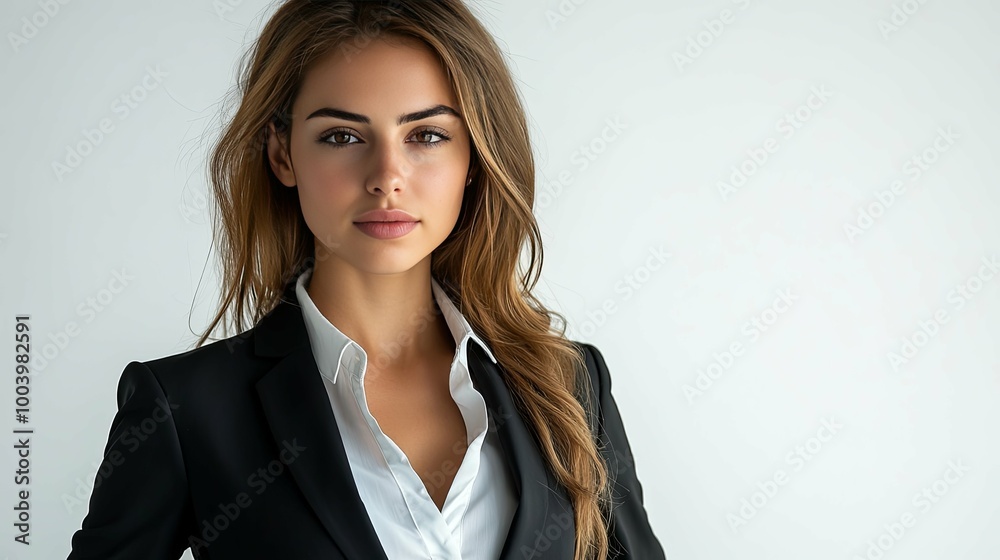 Woman in a Black Suit and White Shirt Looking at the Camera Woman in a Black Suit and White Shirt Looking at the Camera
