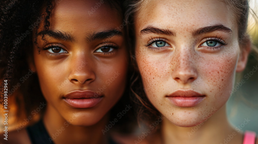 faces of two athletic girls faces of two athletic girls
