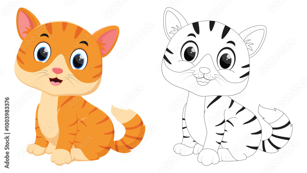 Fototapeta premium Cat cartoon, coloring page for children drawing education