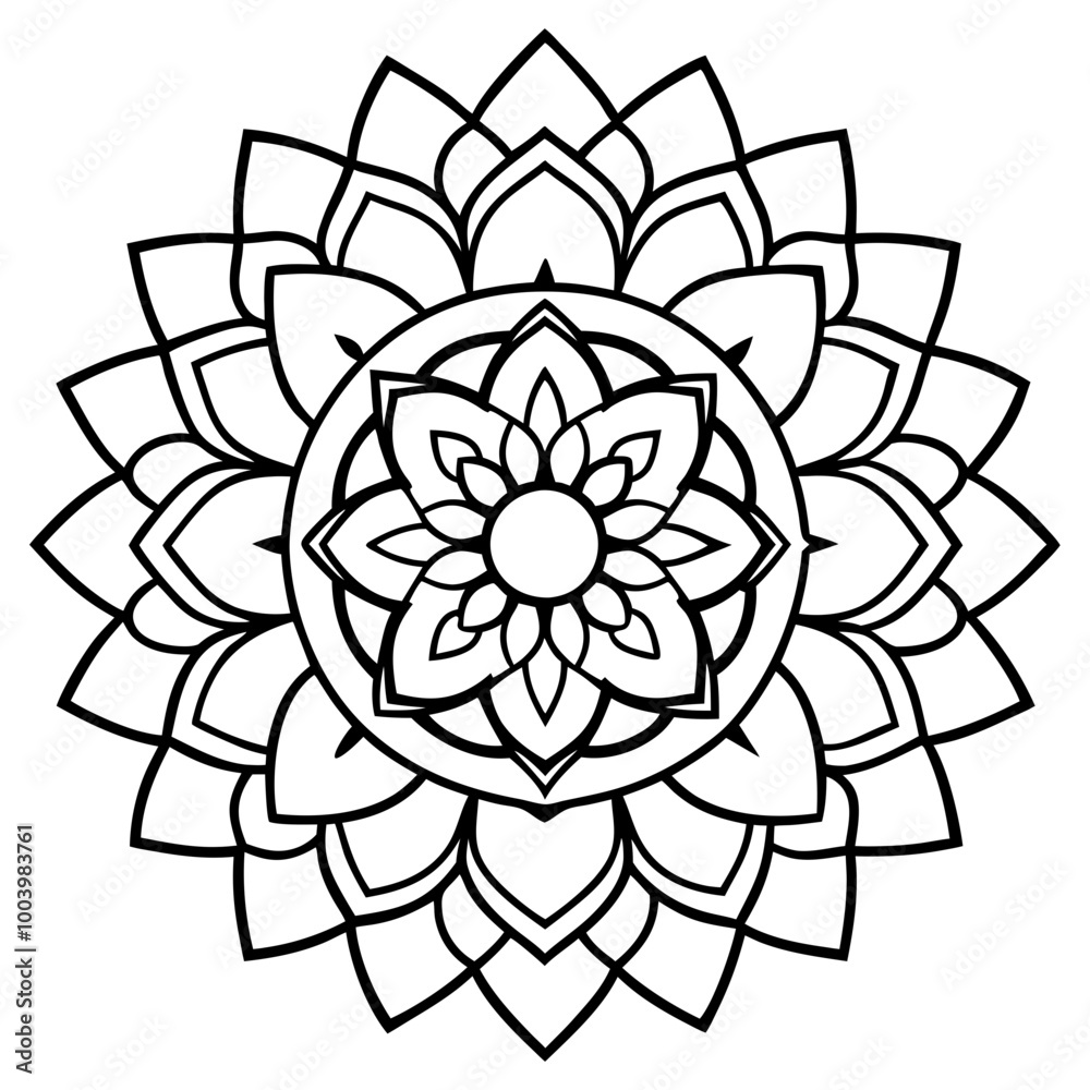 The mandala. Vector drawing in black and white for coloring. The mandala. Vector drawing in black and white for coloring.
