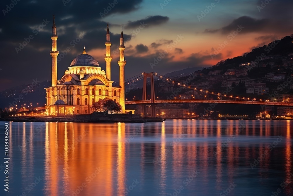 Obraz premium Ortakoy mosque bridge architecture landscape.