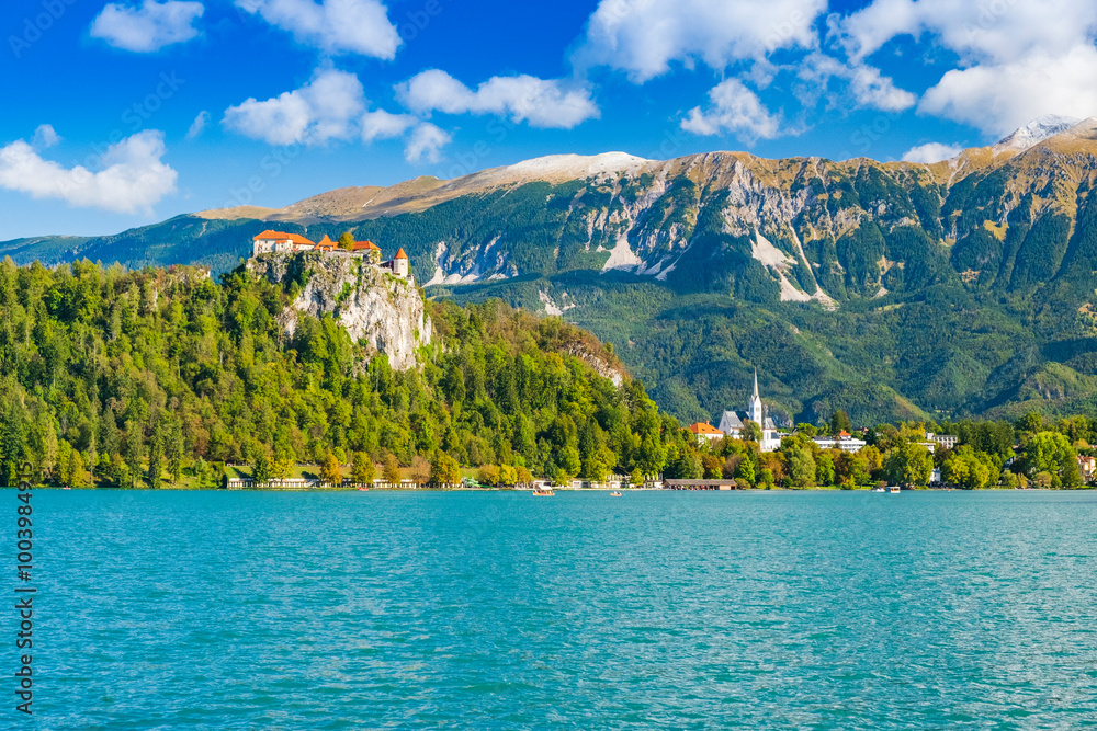 Bled lake in Slovenia in autumn, amazing landscape