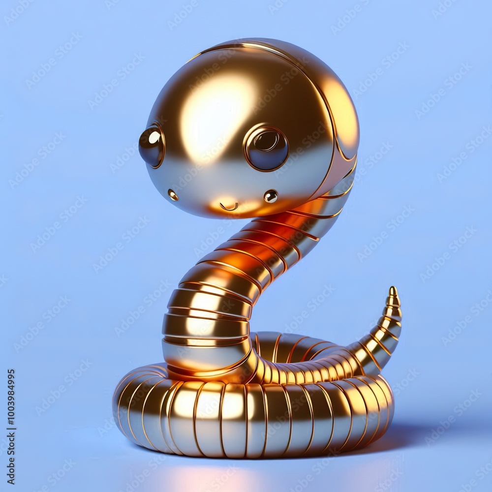 Fototapeta premium a cute and hip golden shinny metallic futuristic robot snake character