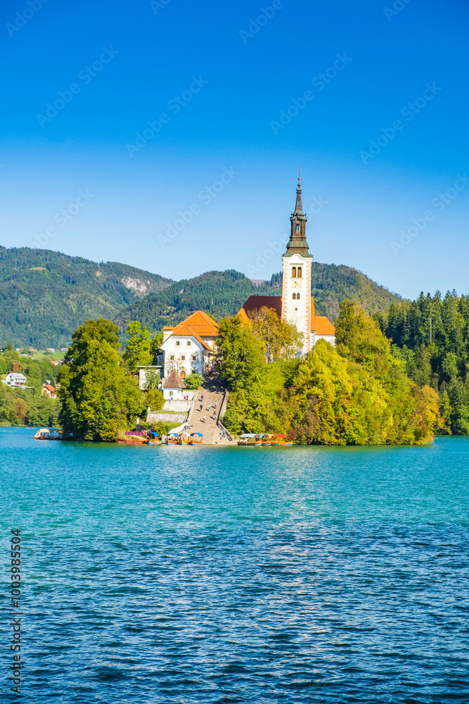 Bled lake in Slovenia in autumn, amazing landscape