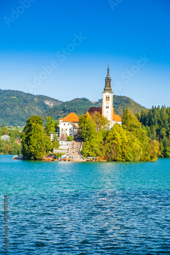 Bled lake in Slovenia in autumn, amazing landscape