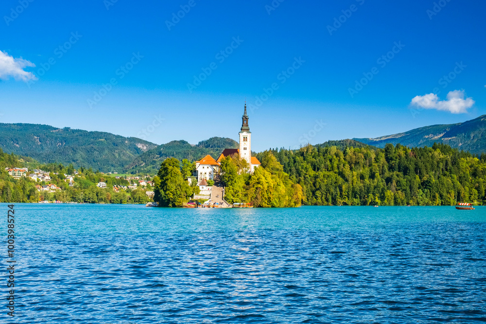 Bled lake in Slovenia in autumn, amazing landscape