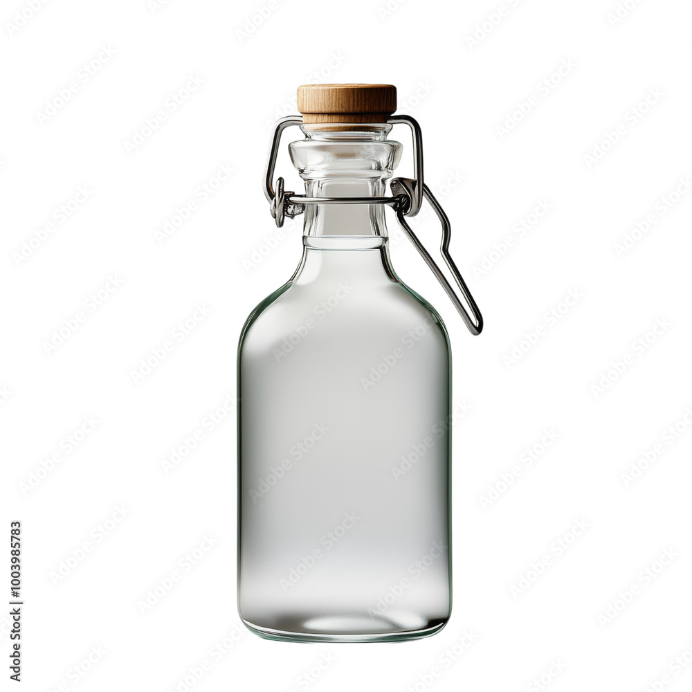 Frosted glass bottle with metal screw cap, minimalist packaging design, soft pastel colors, isolated on white background. Frosted glass bottle with metal screw cap, minimalist packaging design, soft pastel colors, isolated on white background.