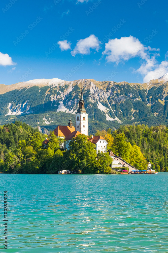 Bled lake in Slovenia in autumn, amazing landscape