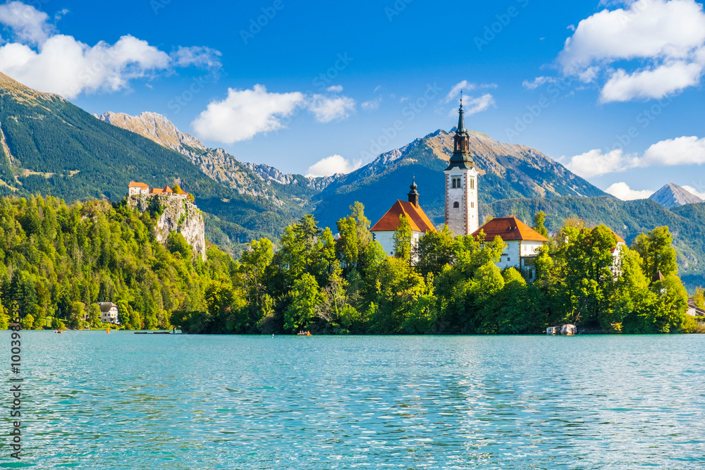 Bled lake in Slovenia in autumn, amazing landscape