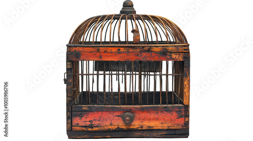 a bird cage with a hole in it

 photo