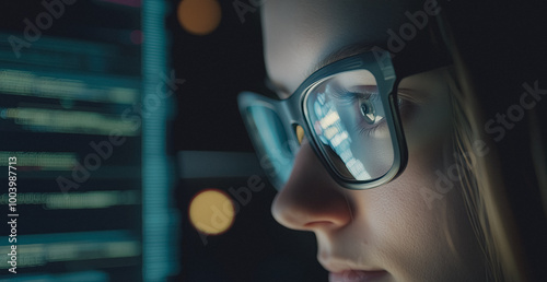 Software engineer, it specialist looking at computer screen, AI generated