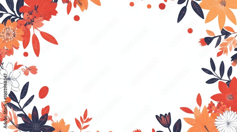 Vibrant Orange Floral Border on White Background for Elegant Designs Vibrant Orange Floral Border on White Background for Elegant Designs