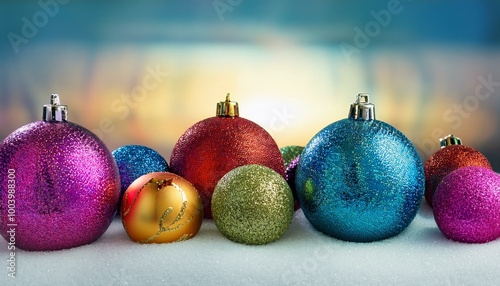 Bunte Weihnachtskugeln im Schnee 4
