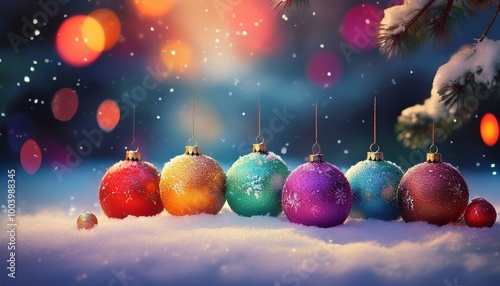Bunte Weihnachtskugeln im Schnee 5