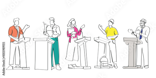 hand drawn line art vector of debate competition. Debate concept art. Arguments and speech concept art.Hand drawn line art vector of people debating. Debates and talks concept.Political debate and cam