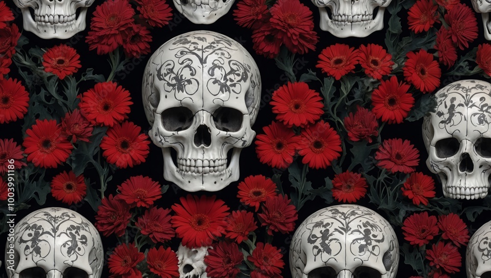 skulls in flowers, background skulls in flowers, background