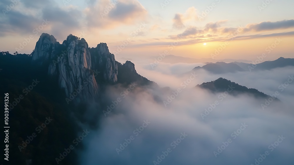 Fototapeta premium Stunning morning views of bukhansan mountains await image
