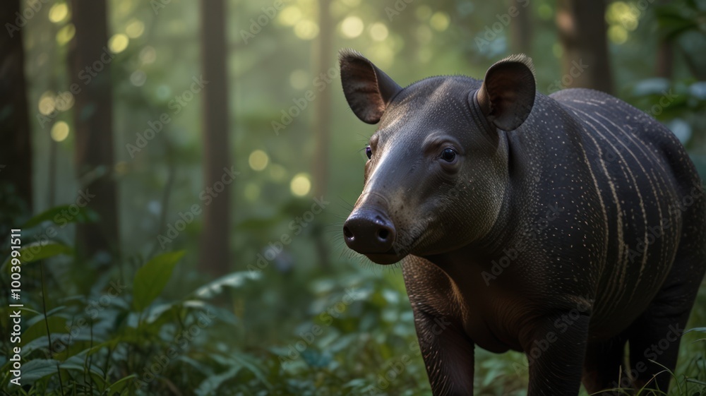 Fototapeta premium realistic illustration of a tapir in the forest, tapir is an endangered animal