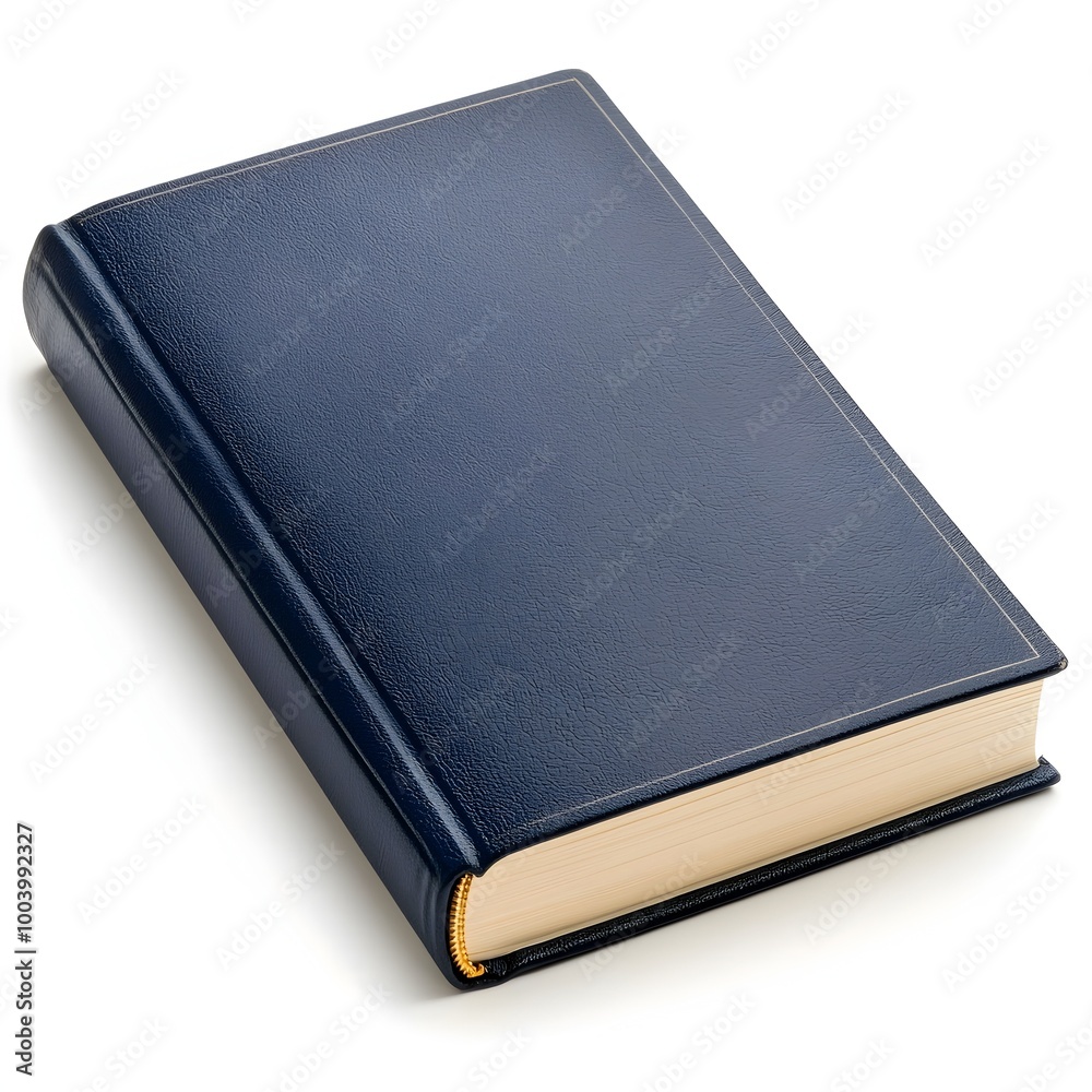 Dark blue hardcover book on white studio background Dark blue hardcover book on white studio background