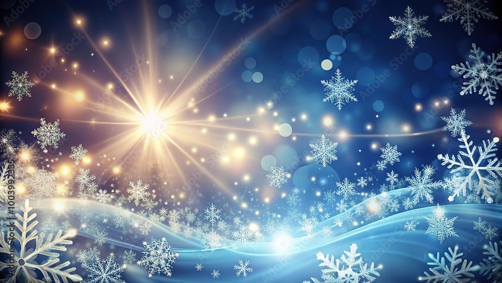 Winter holiday themed background with abstract light patterns and snowflakes Winter holiday themed background with abstract light patterns and snowflakes