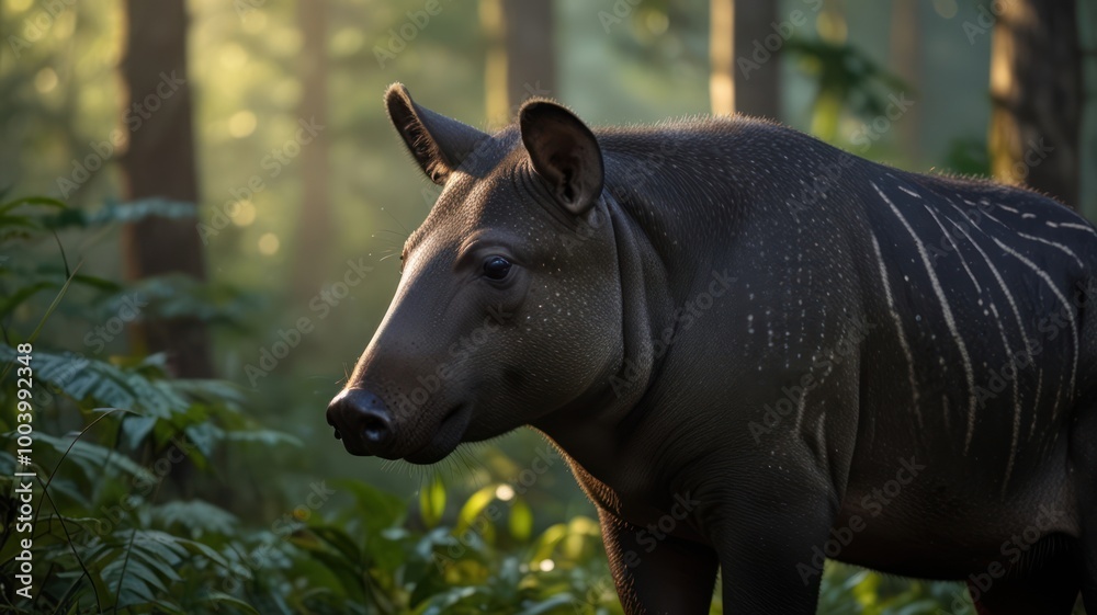 Fototapeta premium realistic illustration of a tapir in the forest, tapir is an endangered animal