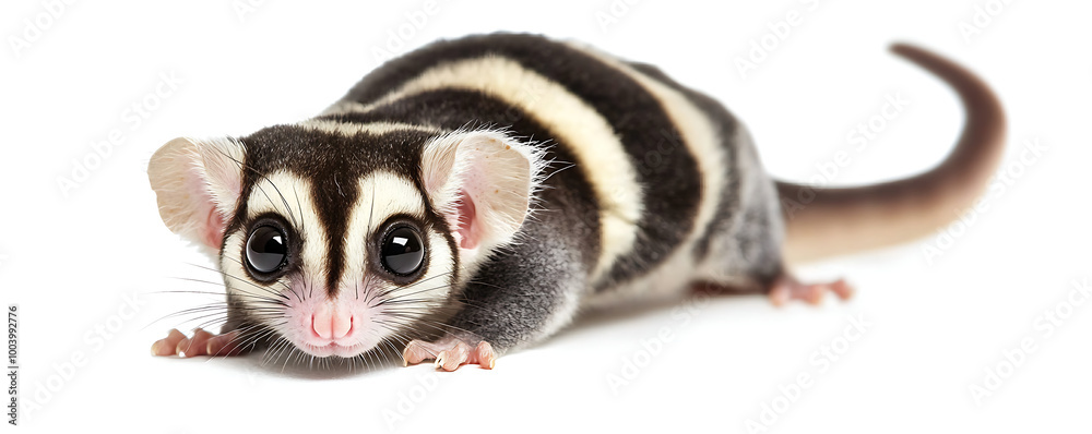 Fototapeta premium A close-up shot of a sugar glider Petaurus breviceps isolated against a white background