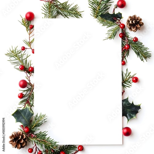 Festive Christmas Invitation Card with Evergreen Border and Holiday