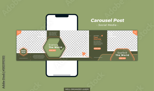 Vacation holiday carousel square layout social media post set