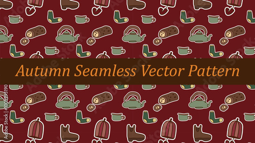 Cozy Autumn Seamless Vector Pattern: Tea, Rain, and Warm Vibes