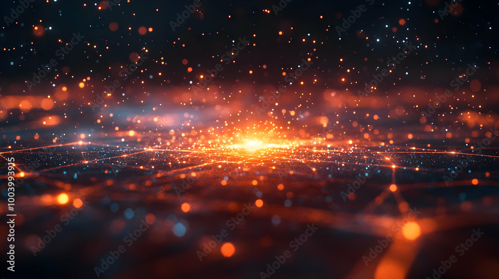 Fototapeta premium Abstract digital background with glowing particles and light trails, creating a mesmerizing visual effect.