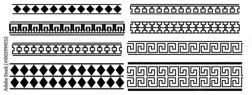 Greek Key seamless borders. Traditional meander patterns. Collection of ancient roman style frames. Vector illustration of geometric tileable motives photo