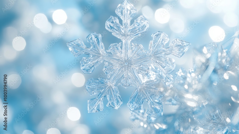 Close-up of intricate ice crystal snowflake Close-up of intricate ice crystal snowflake